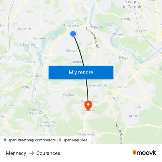 Mennecy to Courances map