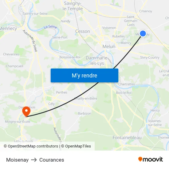 Moisenay to Courances map