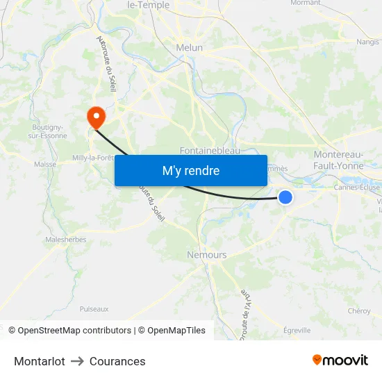Montarlot to Courances map