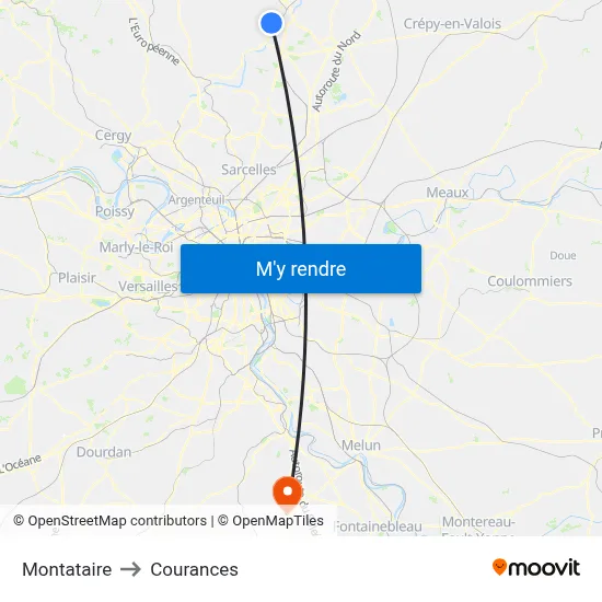 Montataire to Courances map
