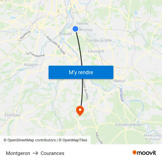 Montgeron to Courances map
