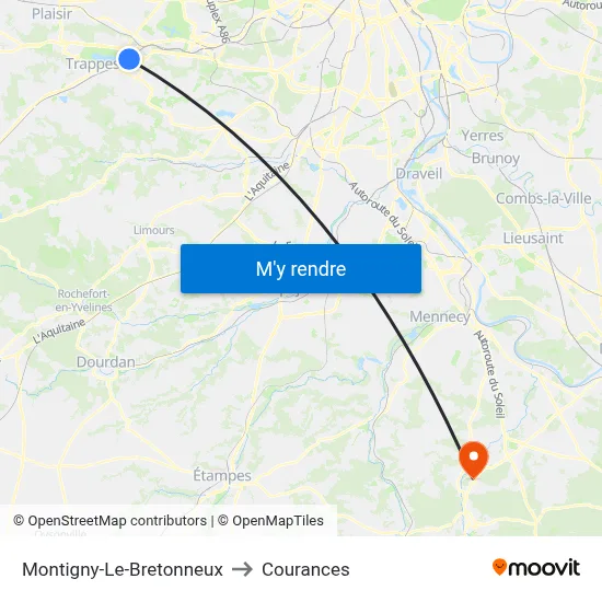 Montigny-Le-Bretonneux to Courances map
