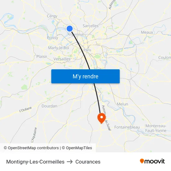 Montigny-Les-Cormeilles to Courances map