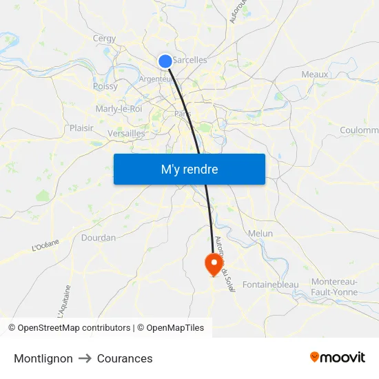 Montlignon to Courances map