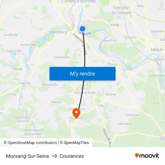 Morsang-Sur-Seine to Courances map