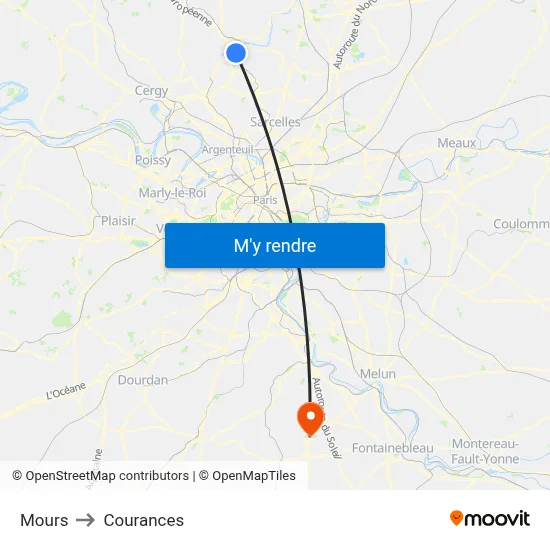 Mours to Courances map