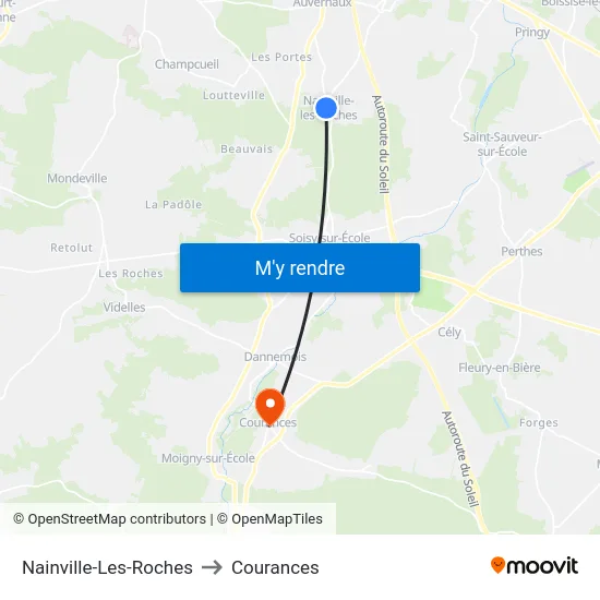 Nainville-Les-Roches to Courances map
