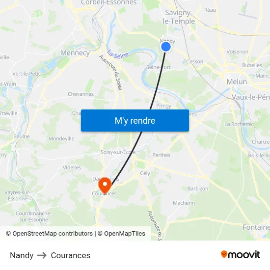 Nandy to Courances map