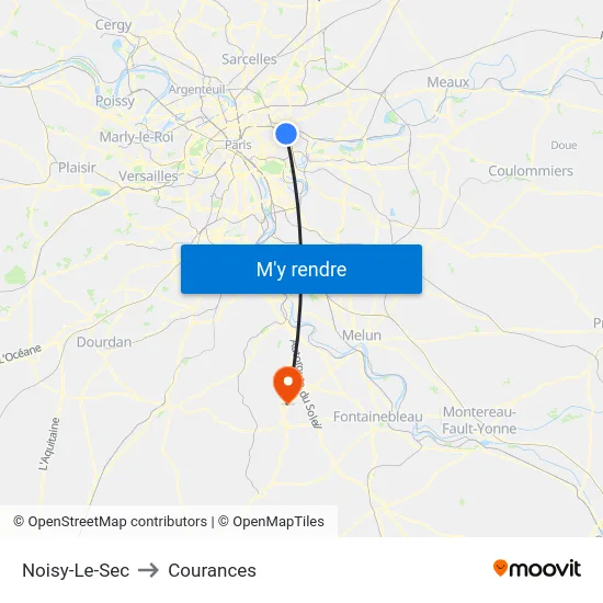 Noisy-Le-Sec to Courances map