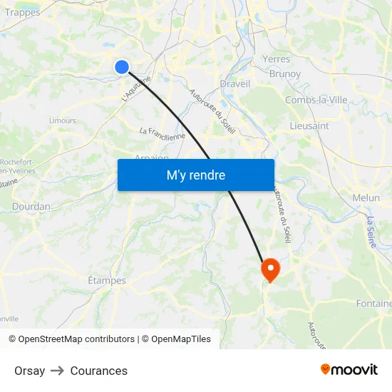 Orsay to Courances map