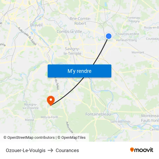 Ozouer-Le-Voulgis to Courances map