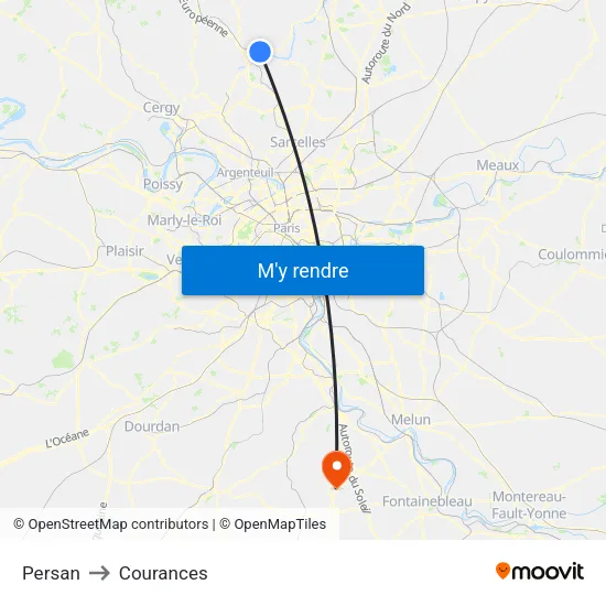 Persan to Courances map