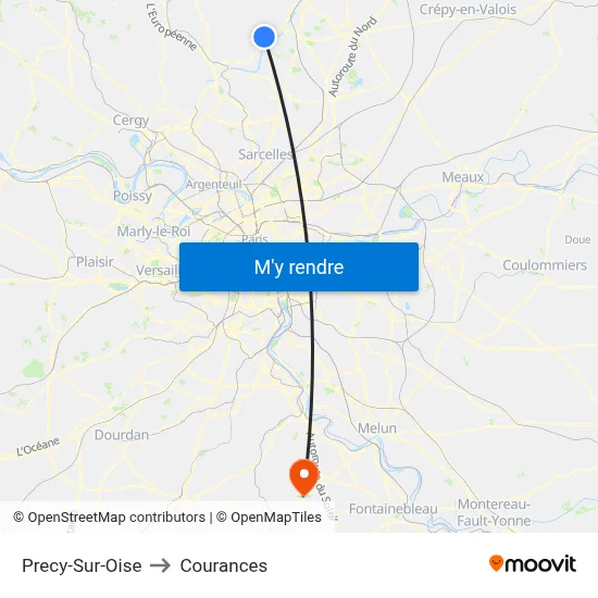 Precy-Sur-Oise to Courances map