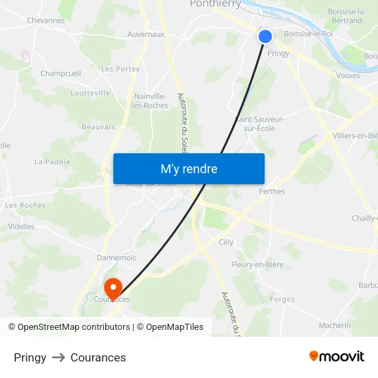 Pringy to Courances map