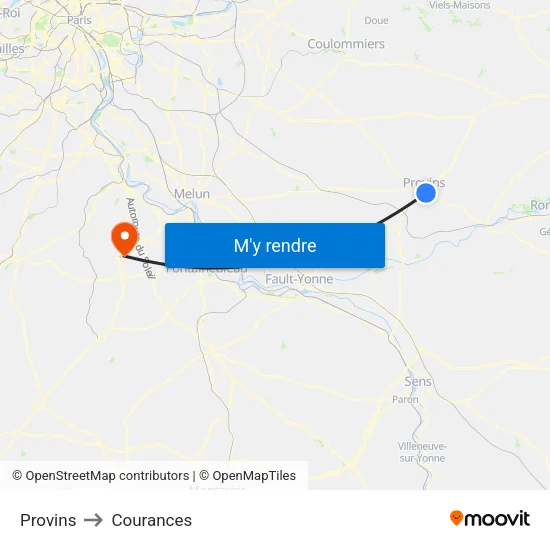 Provins to Courances map