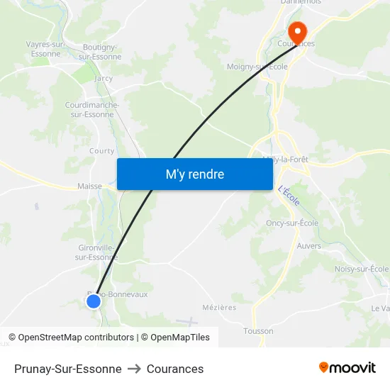 Prunay-Sur-Essonne to Courances map