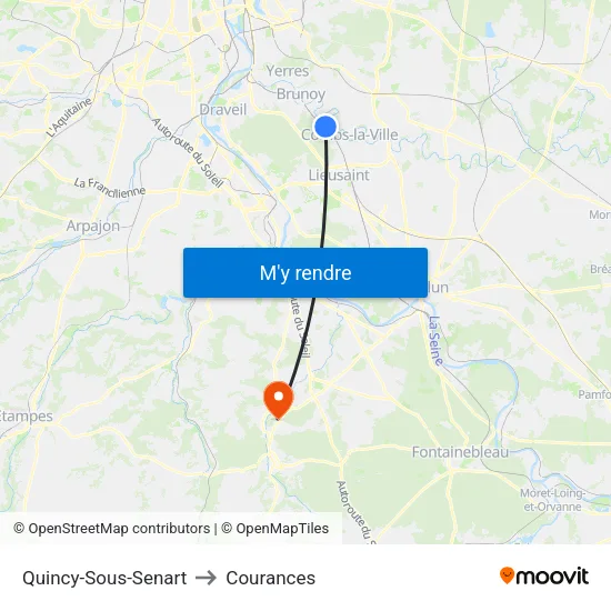 Quincy-Sous-Senart to Courances map