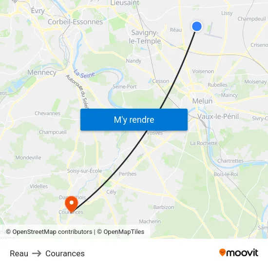 Reau to Courances map