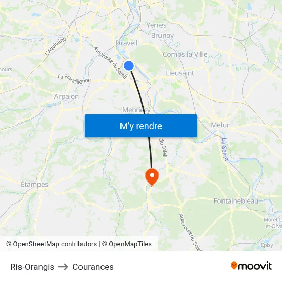 Ris-Orangis to Courances map