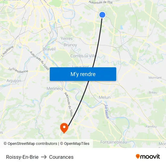 Roissy-En-Brie to Courances map
