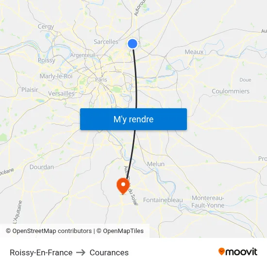 Roissy-En-France to Courances map
