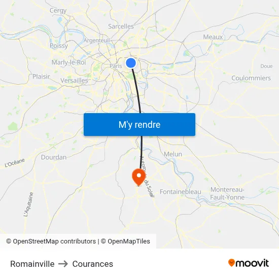 Romainville to Courances map