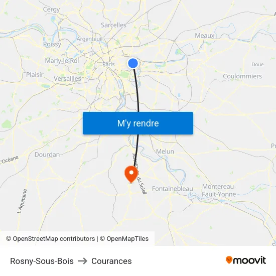 Rosny-Sous-Bois to Courances map