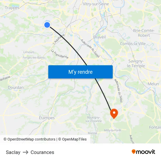 Saclay to Courances map