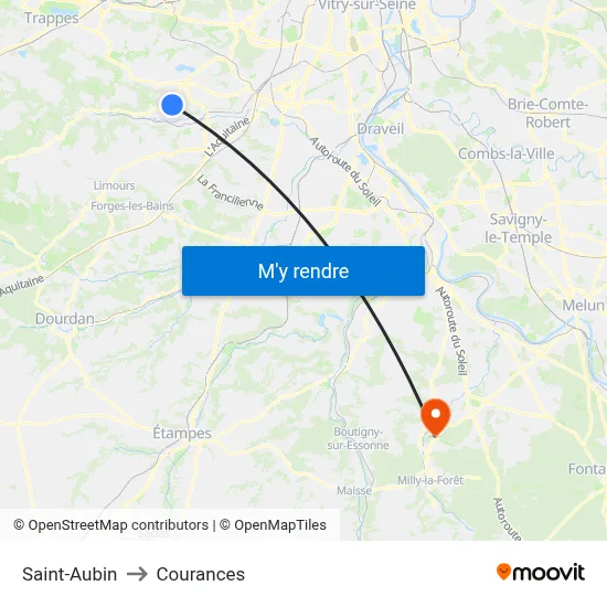 Saint-Aubin to Courances map