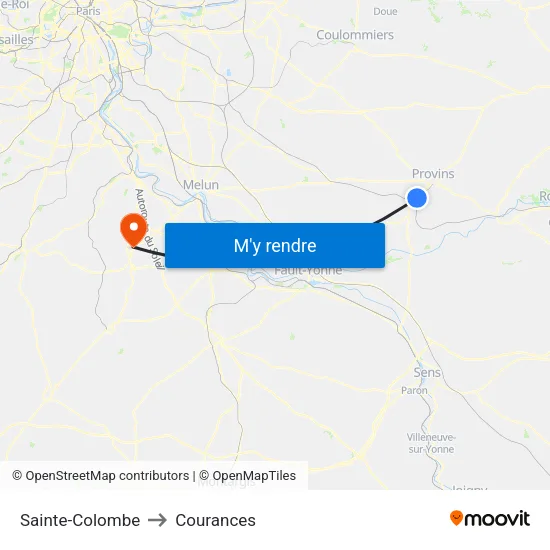 Sainte-Colombe to Courances map