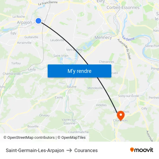 Saint-Germain-Les-Arpajon to Courances map