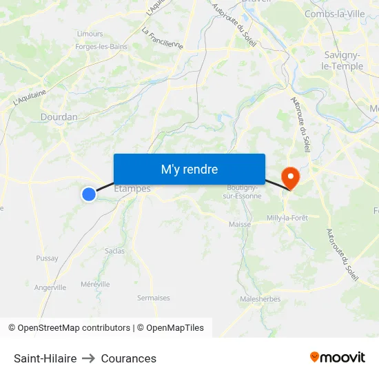 Saint-Hilaire to Courances map