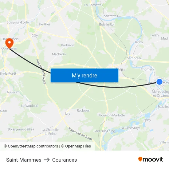 Saint-Mammes to Courances map