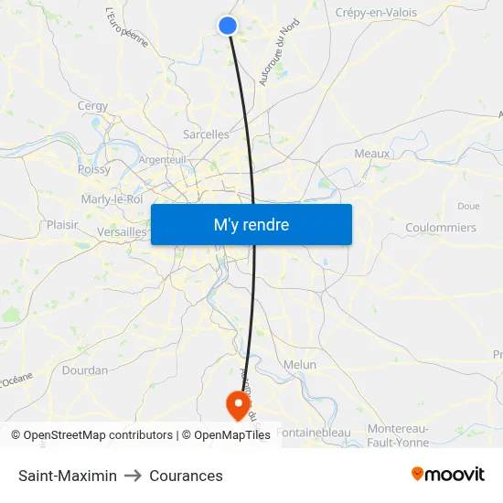 Saint-Maximin to Courances map
