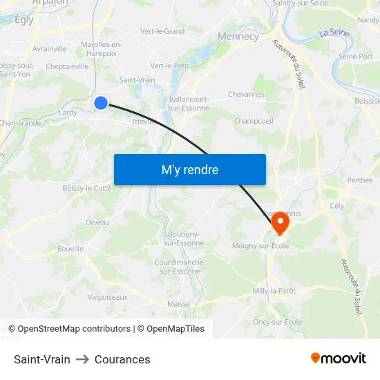 Saint-Vrain to Courances map