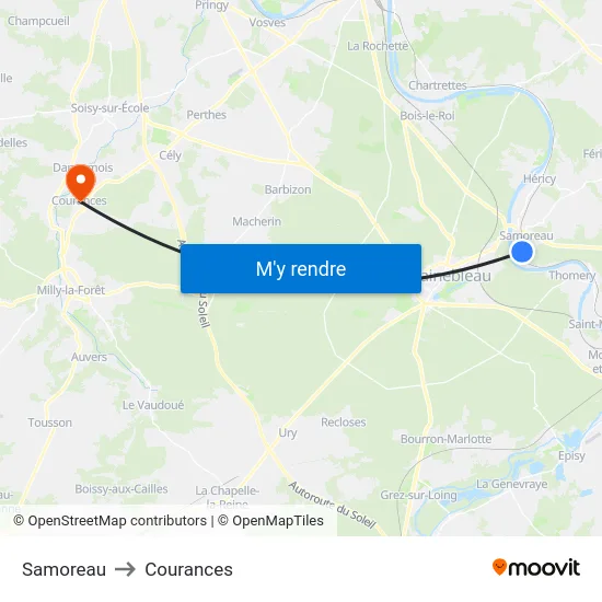 Samoreau to Courances map