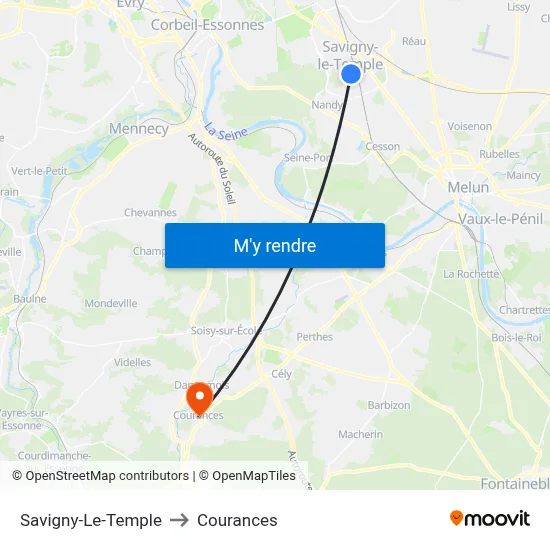 Savigny-Le-Temple to Courances map