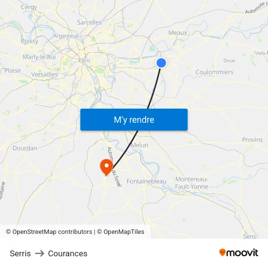 Serris to Courances map