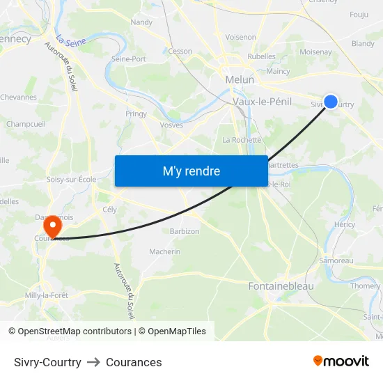 Sivry-Courtry to Courances map
