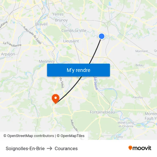 Soignolles-En-Brie to Courances map