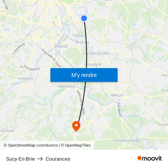 Sucy-En-Brie to Courances map