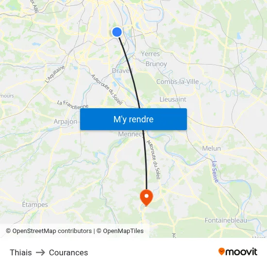 Thiais to Courances map