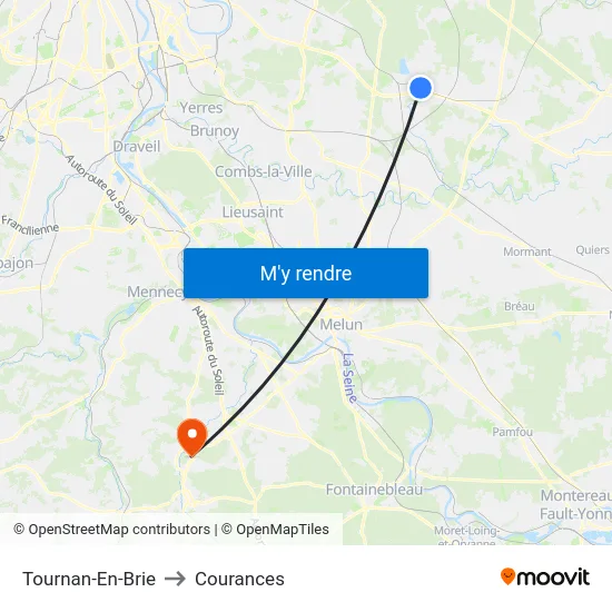 Tournan-En-Brie to Courances map