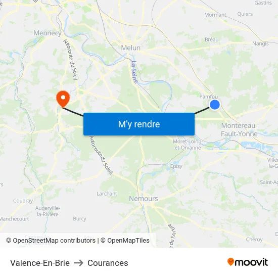 Valence-En-Brie to Courances map