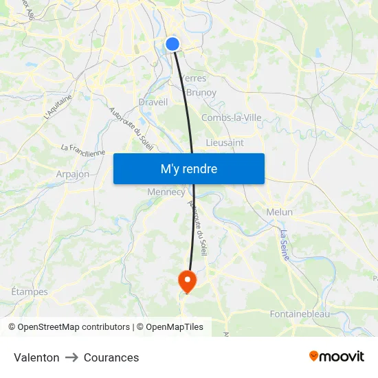 Valenton to Courances map