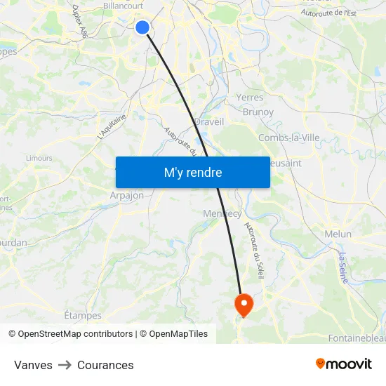 Vanves to Courances map