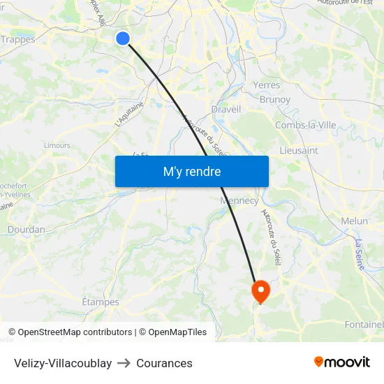 Velizy-Villacoublay to Courances map
