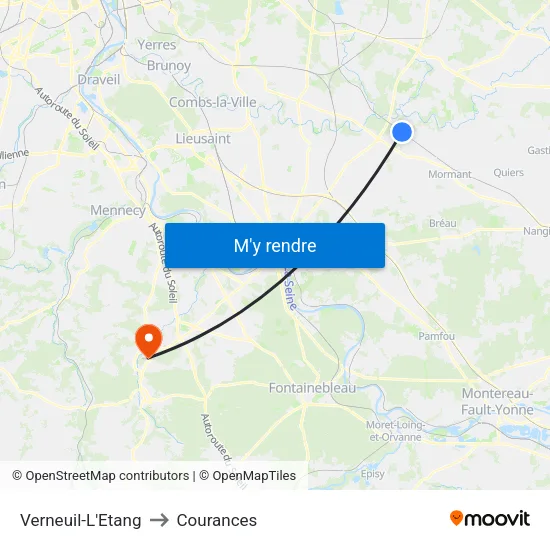 Verneuil-L'Etang to Courances map