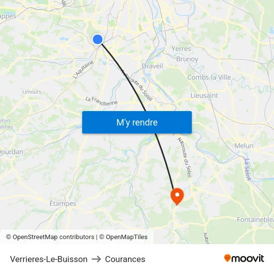 Verrieres-Le-Buisson to Courances map