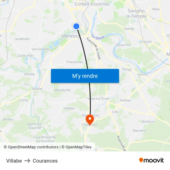 Villabe to Courances map
